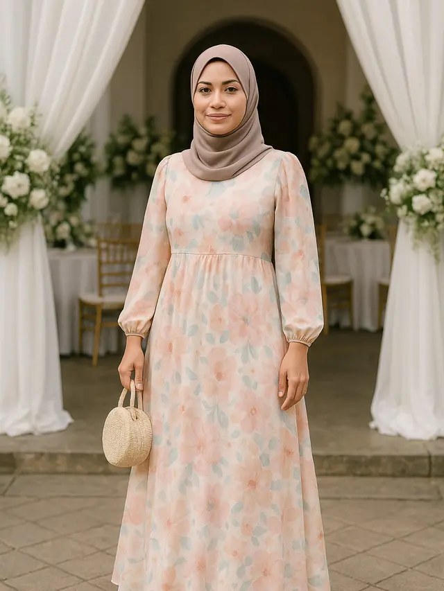 Inspirasi Gamis Berbunga untuk Pesta Pernikahan Islami (Foto: ChatGPT)