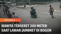 Hati-Hati, kejahatan jalanan selalu mengincar korbannya yang lengah. Melawan jambret, seorang wanita di Bogor, Jawa Barat, terseret sepeda motor sejauh 200 meter.