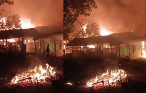 Tangkapan layar video Ponpes di Mesuji, Lampung, dibakar massa. (Foto: Istimewa).