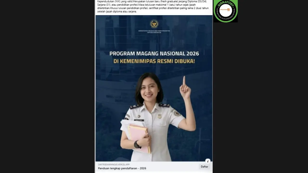 Cek Fakta Liputan6.com mendapati klaim link atau tautan pendaftaran Magang Nasional 2026 di Kemenimipas