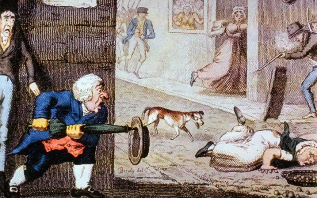 Kartun tentang rabies, buatan 1826. (Sumber Wikimedia Commons)