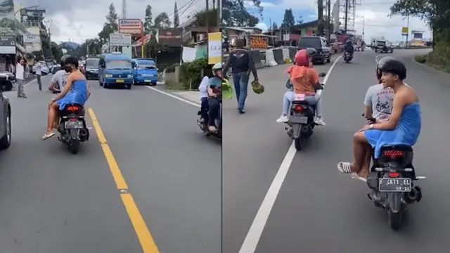 Demi Konten, Pria Ini Rela Keliling Kota Pakai Motor Hanya Menggunakan Handuk