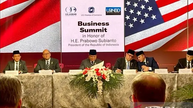 Prabowo dalam acara Business Summit di Gedung US Chamber of Commerce (USCC), Washington DC, Amerika Serikat