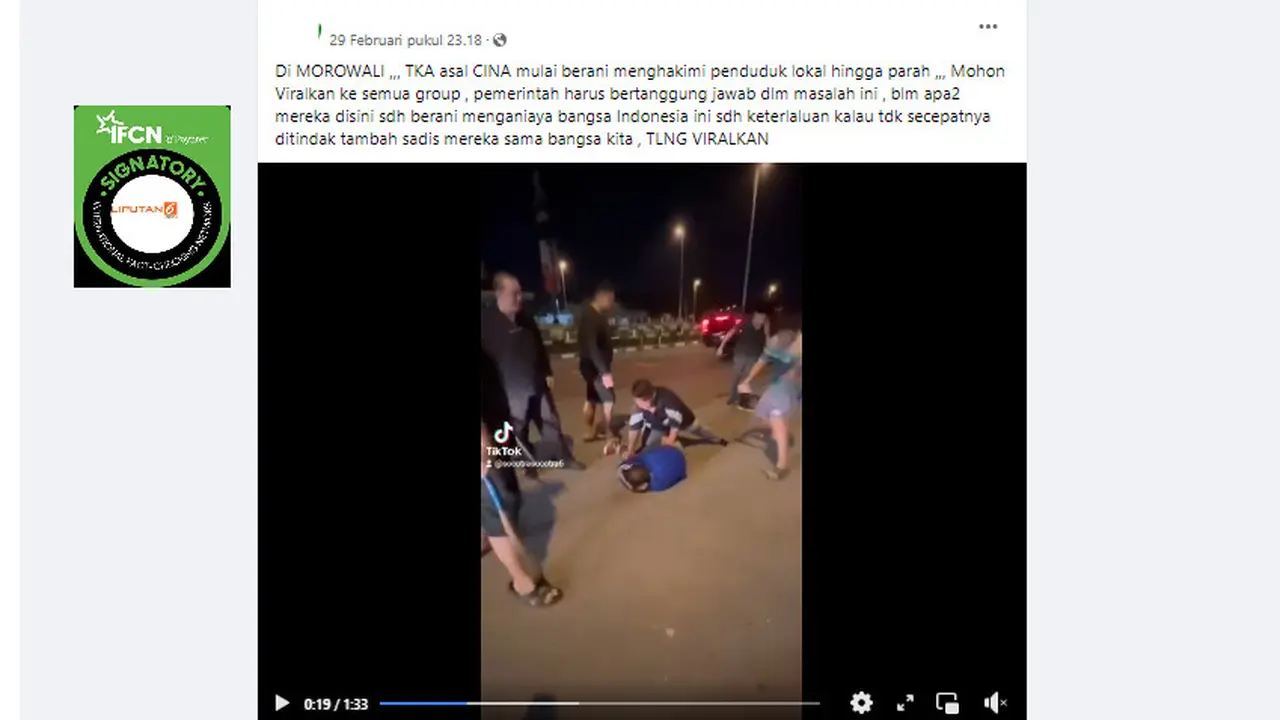 Tangkapan layar klaim video TKA asal China menghakimi penduduk lokal Morowali