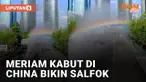 Sebuah meriam kabut tinggalkan pelangi di jejaknya menarik perhatian