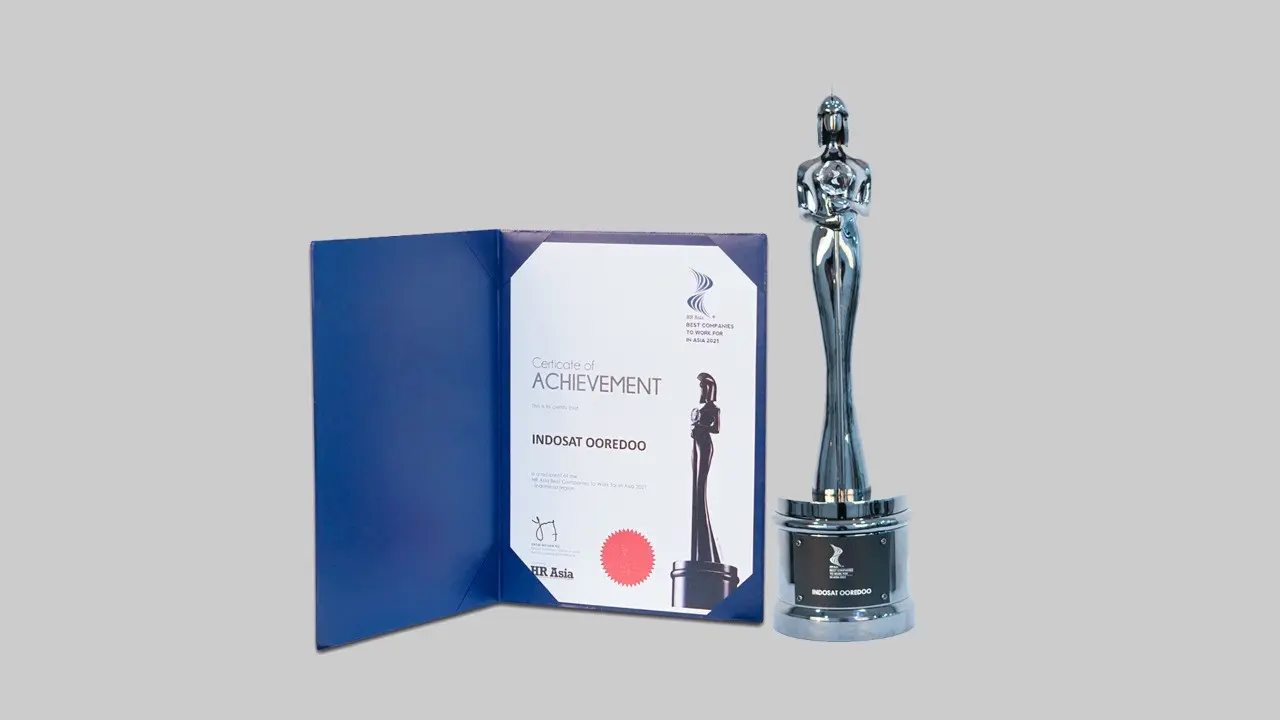 Indosat Ooredoo menerima penghargaan WeCare HR Asia Most Caring Companies Award 2021 (Dok. Indosat Ooredoo)