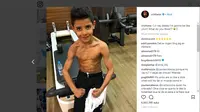 Saat putra bintang Real Madrid, Cristiano Ronaldo, Cristiano Jr memamerkan tubuh atletisnya. (Instagram)