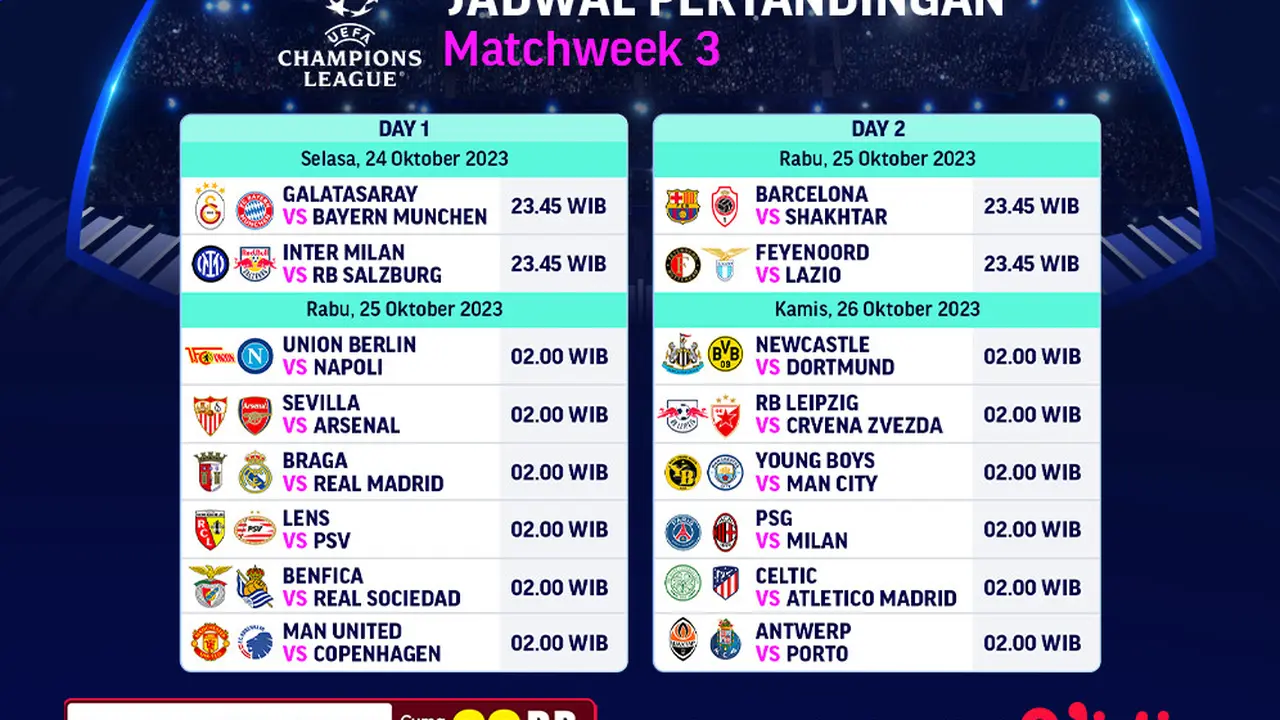 Jadwal dan Live Streaming Liga Champions Gameweek 3 di Vidio