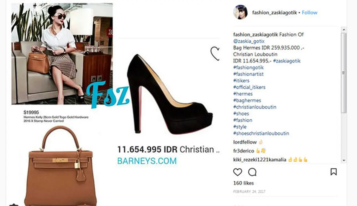 Sering hadir di berbagai acara sepertinya menjadi alasan Zaskia untuk mengoleksi banyak tas untuk menunjang penampilannya. Tas bermerek Hermes warna cokelat ini memiliki harga Rp. 259.935.000. (Instagram/fashion_zaskiagotik)
