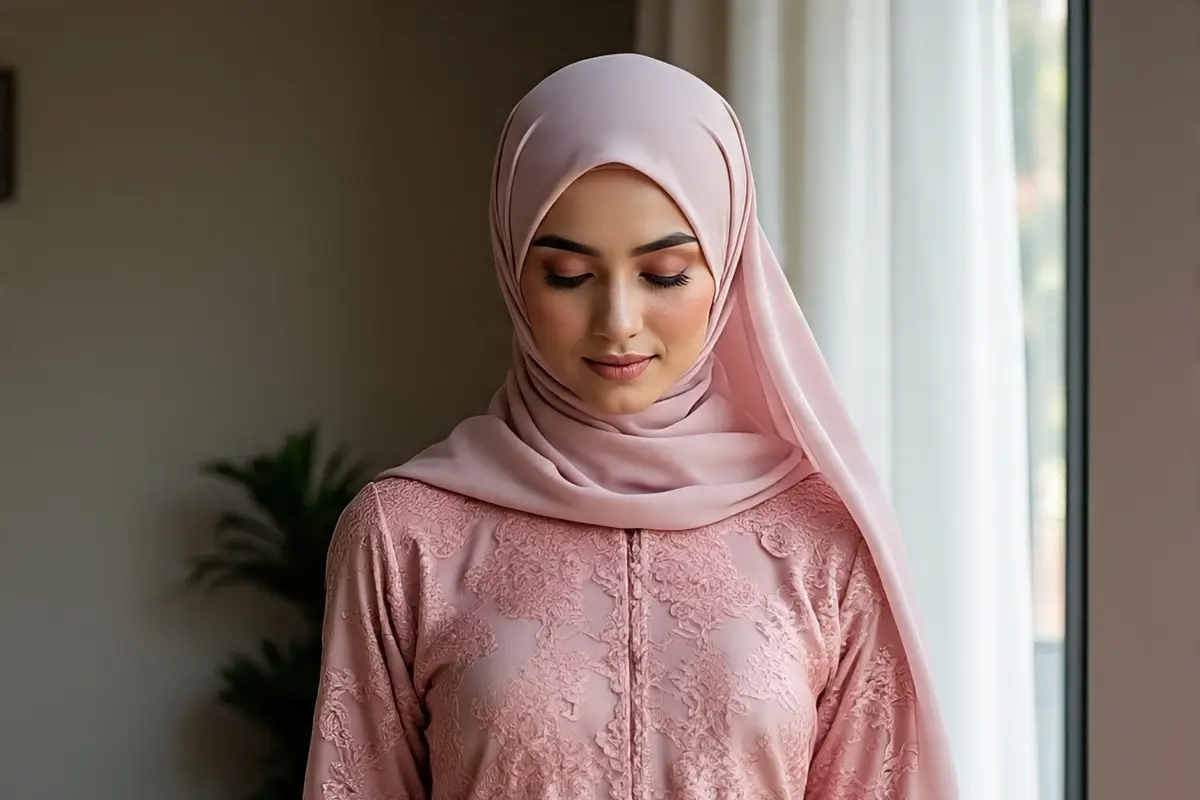 Model Gamis Brokat Kombimasi Lace (Created by Meta AI)