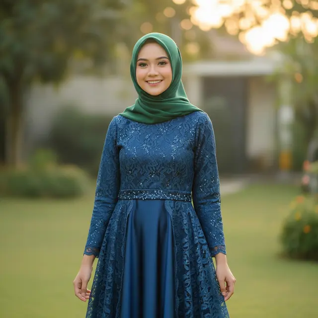 Model Gamis Brokat Kombinasi Satin untuk Remaja