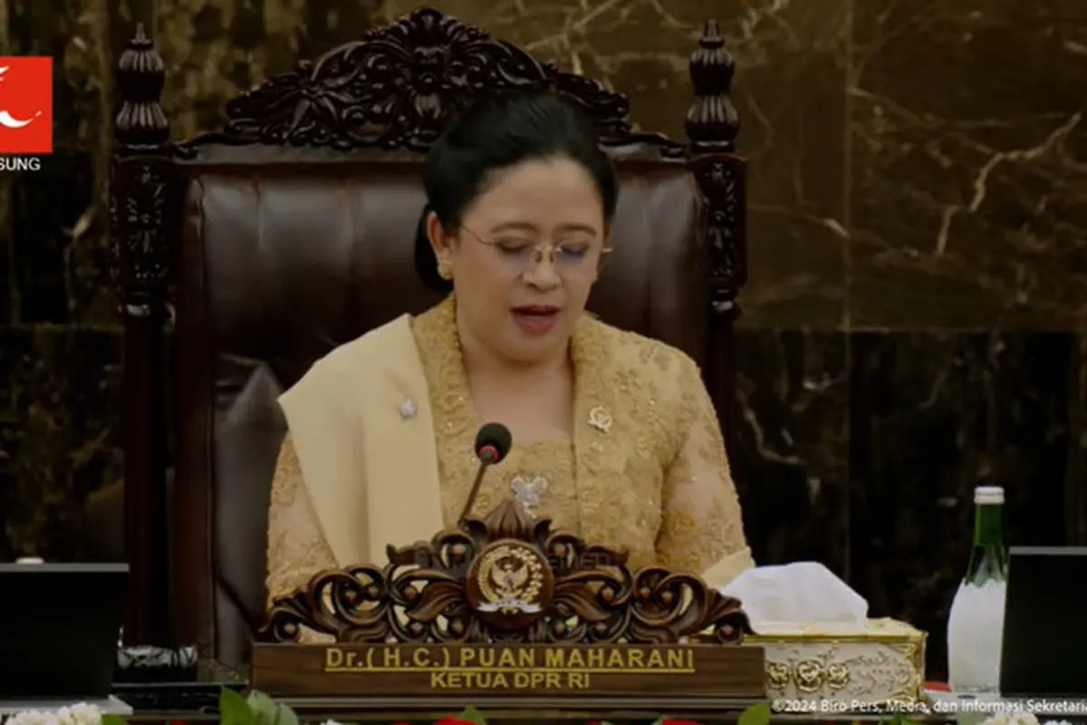 Ketua DPR Puan Maharani pada Penyampaian RUU APBN 2025 dan Nota Keuangan, 16 Agustus 2024.