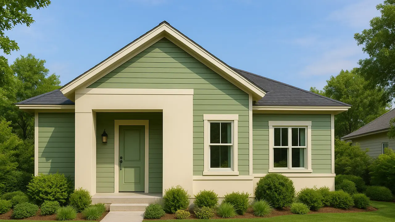 Inspirasi Cat Depan Rumah Warna Hijau dan Krem