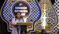 Mira Sonia memberikan sambutan setelah kembali terpilih menjadi Ketua Umum Asosiasi Bisnis Alih Daya Indonesia (ABADI) periode 2022-2025 melalui Rapat Umum Anggota ABADI di Hotel Royal Ambarrukmo Yogyakarta, Kamis (23/6/2022).