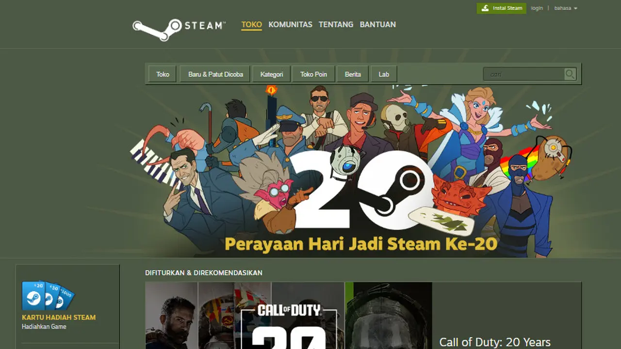 Tampilan Steam dalam rangka merayakan ulang tahun ke-20 (Tangkapan layar Steam)