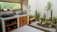 8 Desain Dapur Mini dengan Taman Kering di Sudut Belakang Rumah
