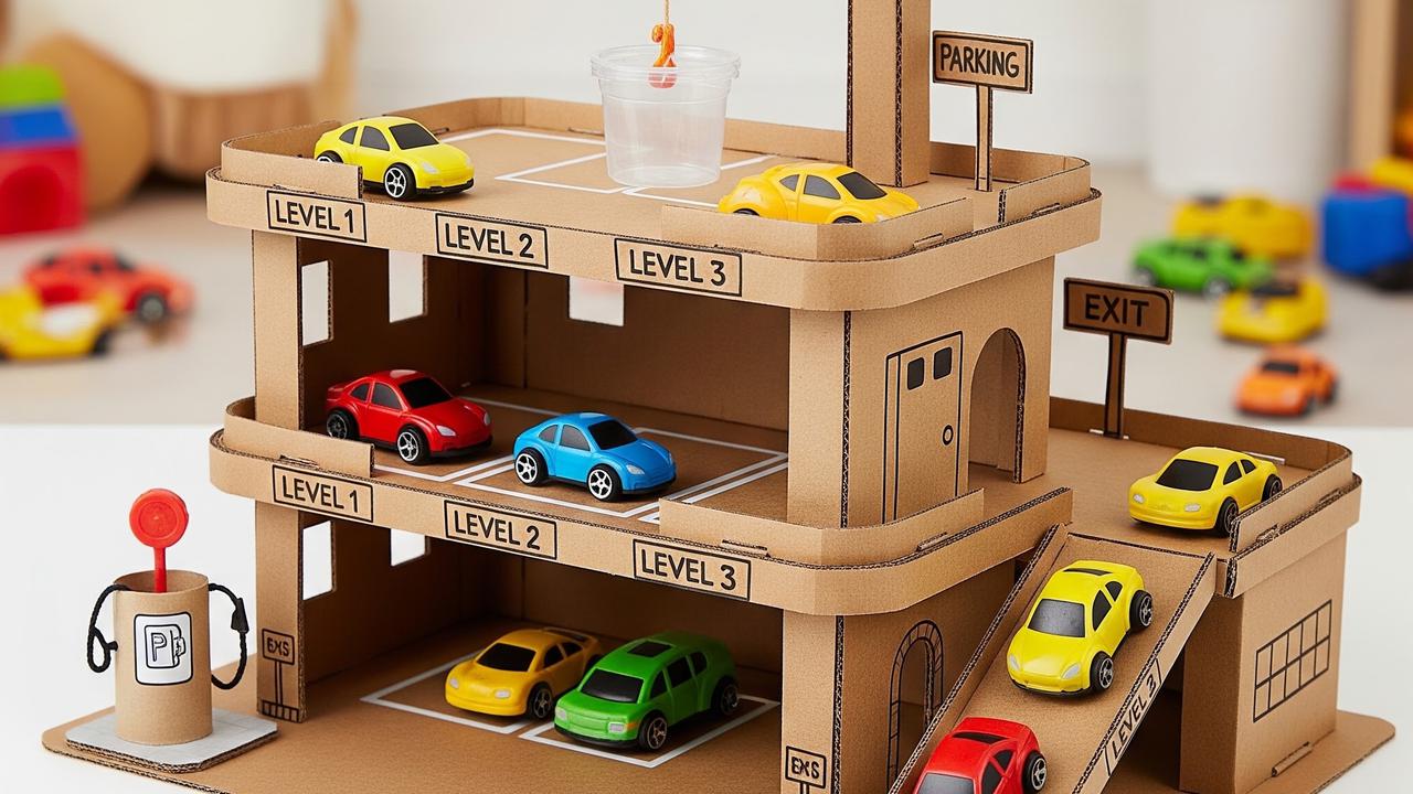 Garasi Mobil-Mobilan dari Kardus (AI Generated)
