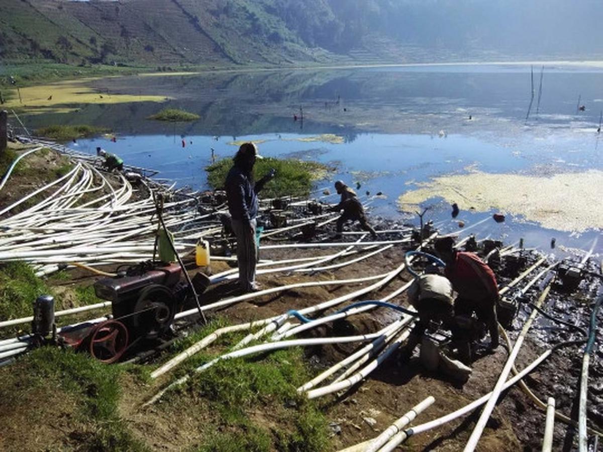 Kekeringan, petani kentang Dieng sedot air Telaga Merdada