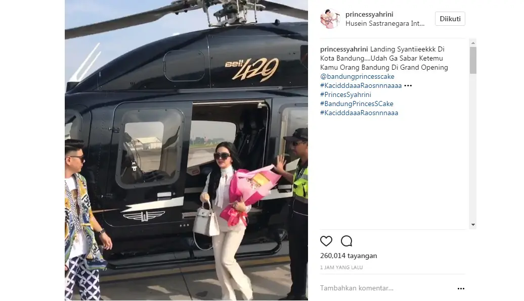Syahrini gunakan helikopter pergi ke Bandung (Foto: Instagram)