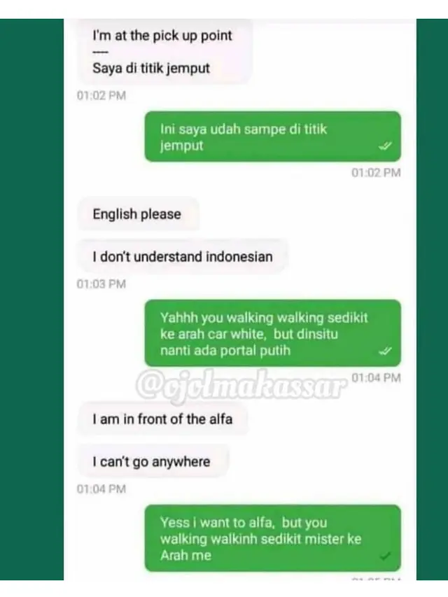 Chat Lucu Driver Ojek Online Berbahasa Inggris Ini Bikin Ketawa Geli