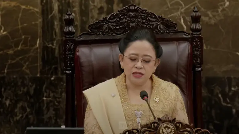 Ketua DPR RI Puan Maharani di Sidang Bersama DPR dan DPD RI di Gedung Nusantara, Kompleks Parlemen, Senayan, Jakarta, Jumat (16/8/2024). (Tim News).