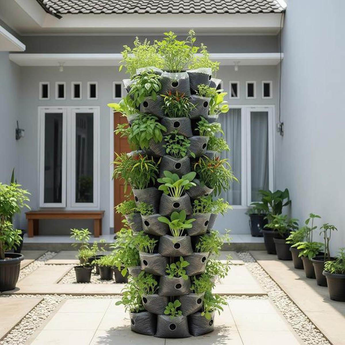 9 Desain Kebun Sayur Vertikal dari Kantong Kresek, Solusi Mandiri Pangan di Lahan Sempit