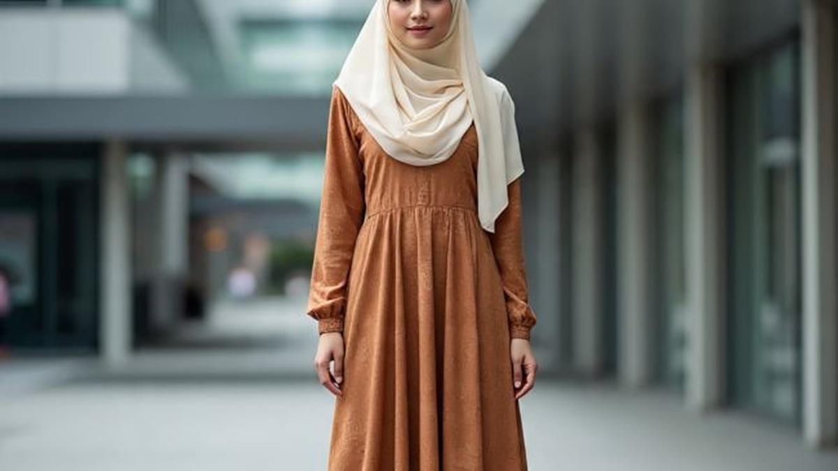 7 Padu Padan Hijab dan Long Dress Bernuansa Pastel hingga Earth Tone, Anggun Maksimal