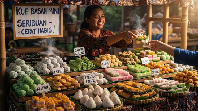 Ilustrasi Jualan Kue Basah Tradisional Mini/Gemini AI