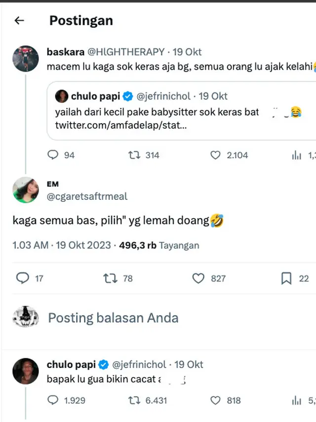 Jefri Nichol Trending, Dirujak Warganet Gara-Gara Ngamuk Sebut Akan Bikin Cacat Ayah Seorang Warganet. (https://twitter.com/jefrinichol)