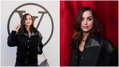 Foto kolase Ana de Armas saat tiba untuk koleksi busana siap pakai Louis Vuitton Spring/Summer 2023 yang dipresentasikan di Paris, Prancis, 4 Oktober 2022. (AP Photo/Francois Mori/Vianney Le Caer/Invision/AP)