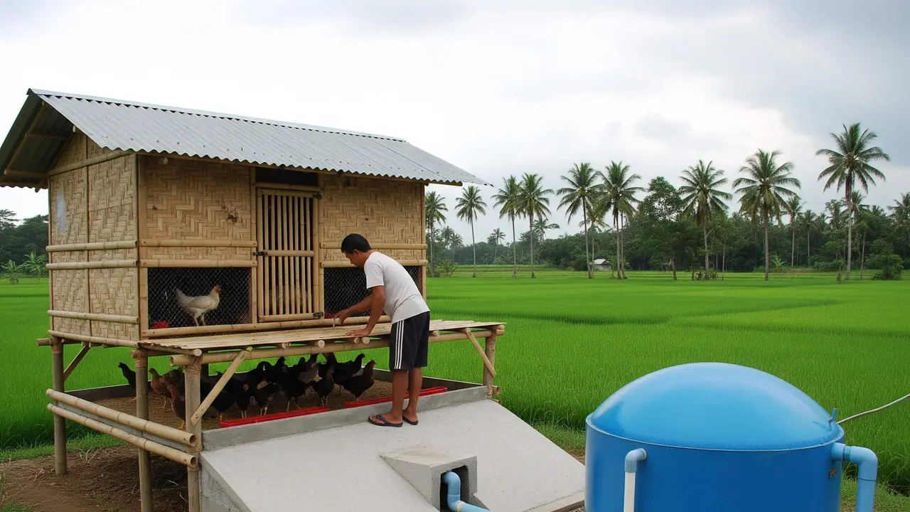 desain kandang ayam yang menghasilkan biogas skala kecil