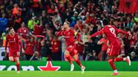 Liverpool menumbangkan AC Milan pada fase grup B Liga Champions 2021/2022 di Anfield, Kamis (16/9/2021) dini hari WIB. (AFP/Paul Ellis)
