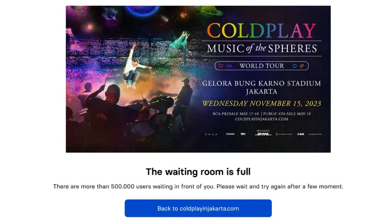 Warganet Keluhkan Antrean War Tiket Coldplay Enggak Masuk Akal, Sampai 500 Ribu Lebih