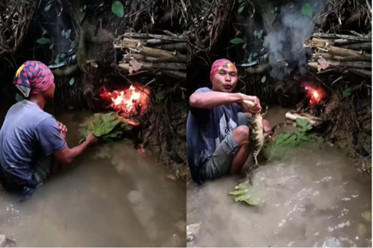 Dikira Sedang Bakar-bakaran di Pinggir Sungai, Ternyata Pria ini Pakai Teknik Unik Berburu Biawak Jumbo