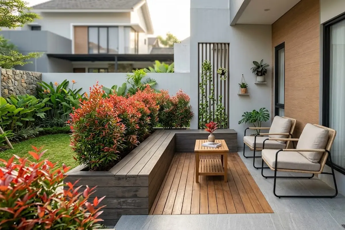 Ide Teras Rumah Tipe 36 dengan Pucuk Merah Tanpa Terlihat Sempit/AI Gemini