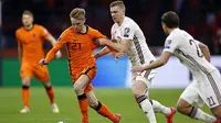 Timnas Belanda meraih kemenangan 2-0 atas Latvia pada laga kedua Grup G kualifikasi Piala Dunia 2022 zona Eropa di Johan Cruijff ArenA, Minggu (28/3/2021) dini hari WIB. (MAURICE VAN STEEN / ANP / AFP)