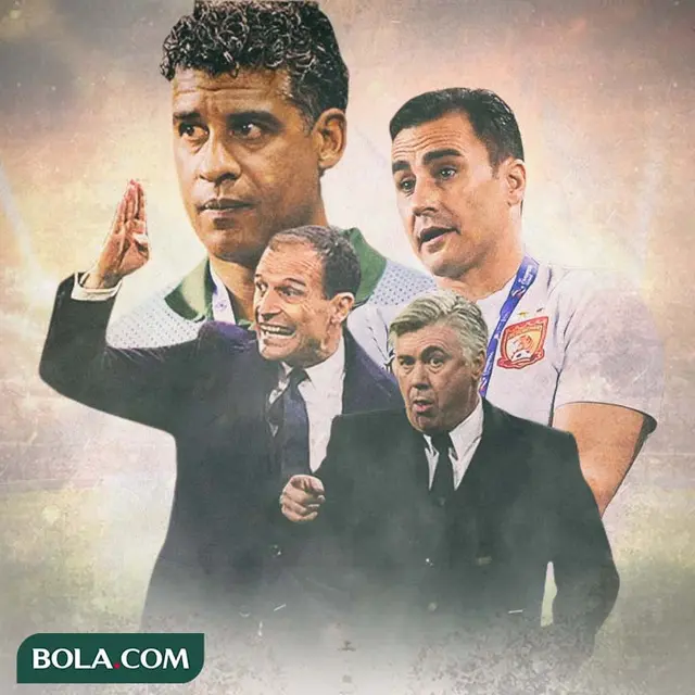 Ilustrasi Massimiliano Allegri, Carlo Ancelotti, Fabio Cannavaro, Frank Rijkaard