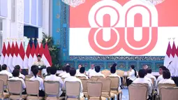 Adapun logo tersebut bertuliskan 80 berwarna merah putih. (Foto: Biro Pers Sekretariat Presiden)