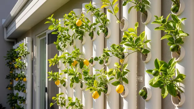 Ide Kebun Buah Vertikal Pakai Paralon di Dinding Rumah (AI)