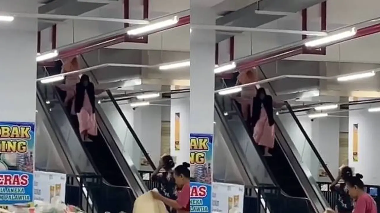 Viral, Momen Emak-Emak Turun dari Eskalator Gunakan Jalur Naik Ini Kocak