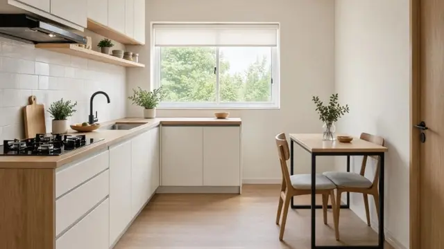 Desain Dapur Minimalis 3x2 Tetap Lega dengan Meja Makan Mini (AI Generated)