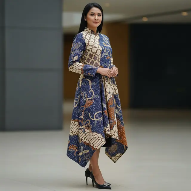 Model Tunik Batik Panjang dengan Detail Asimetris Modern