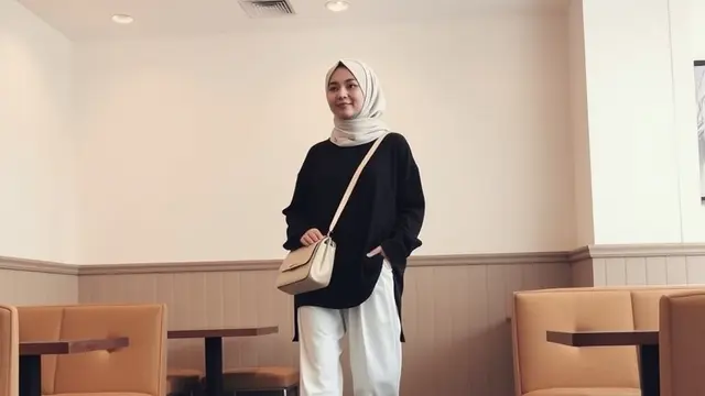 Outfit Kemeja Hitam Wanita Hijab