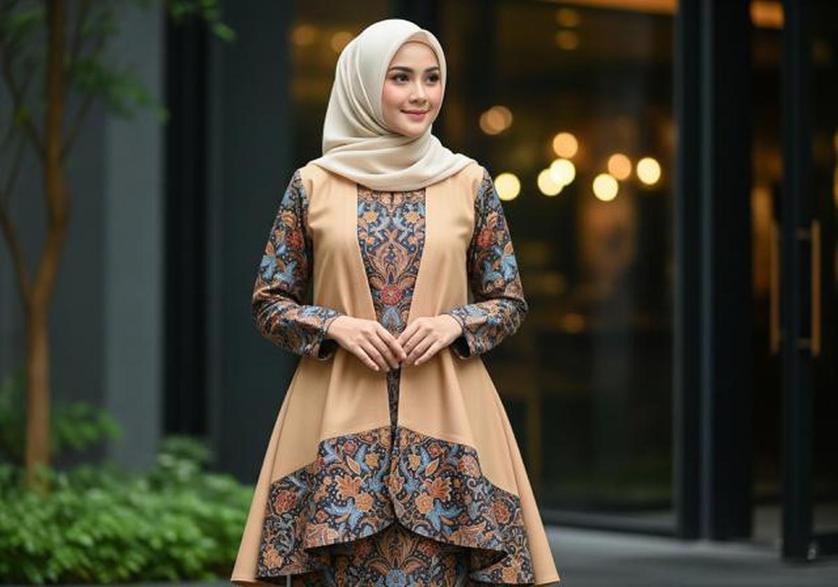 7 Model Gamis Batik dengan Outer Tunik, Gaya Syar'i yang Tetap Modis