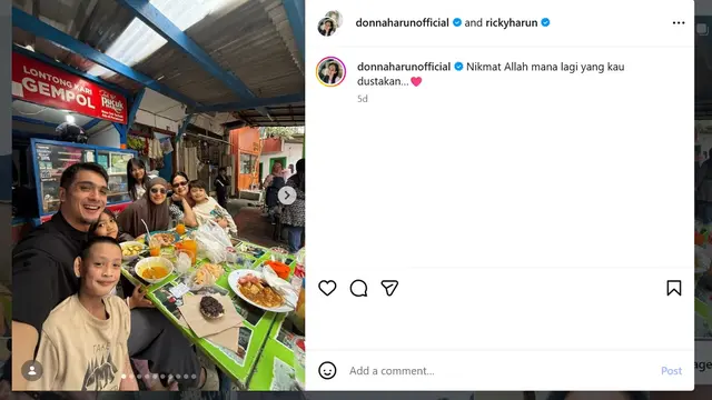 Donna Harun dan Ricky Harun kulineran (instagram.com/donnaharunofficial)