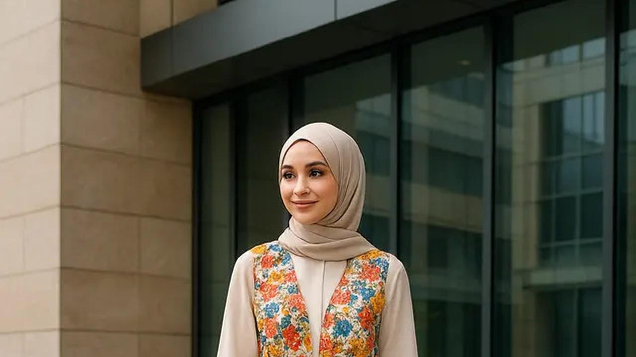 7 Model Gamis dengan Outer Motif Bunga