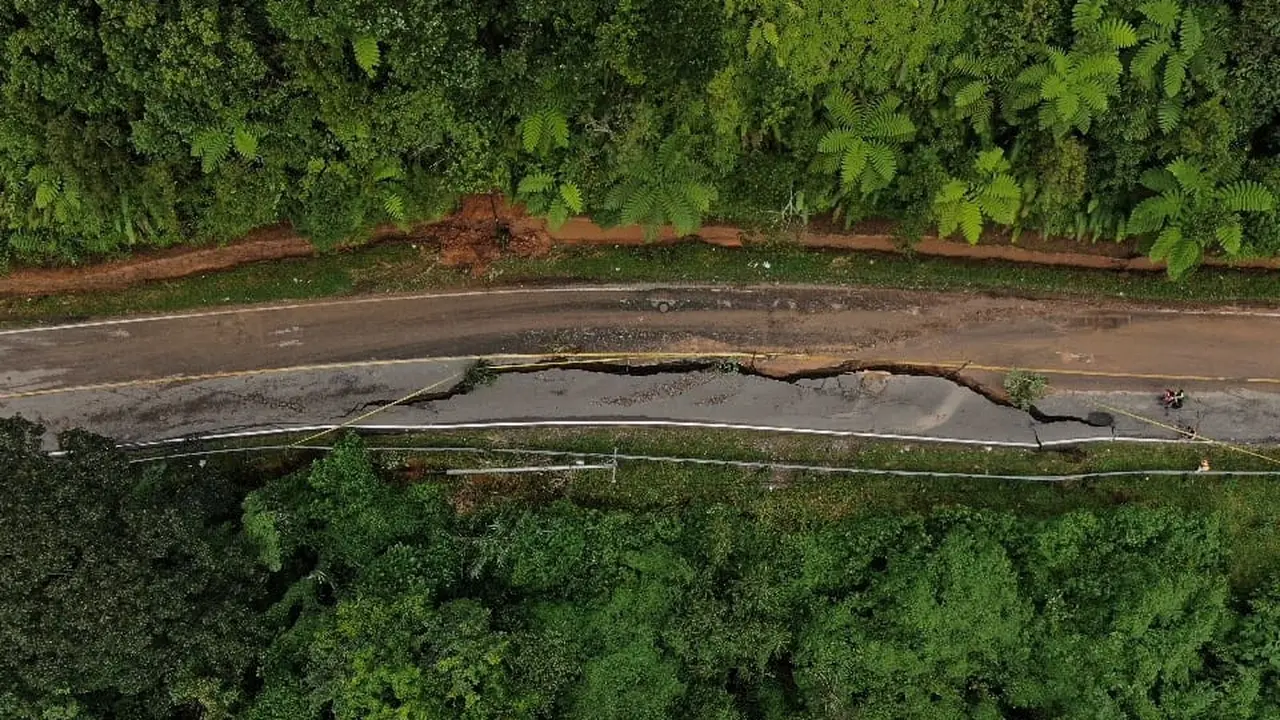 Salah satu ruas jalan di Kecamatan Pangkalan Koto Baru terban, Selasa (26/12/2023). (Liputan6.com/ ist)