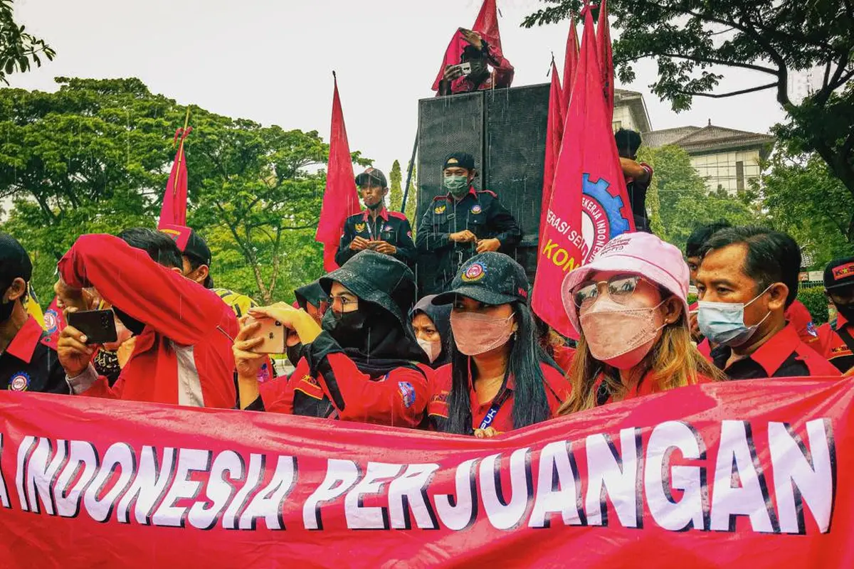 Ilustrasi demo Buruh Terkait JHT