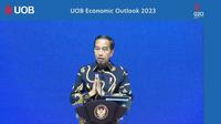 Presiden Republik Indonesia Joko Widodo (Jokowi) dalam UOB Annual Economic Outlook 2023 bertajuk &ldquo;Emerging Stronger in Unity and Sustainably&rdquo;, Kamis (29/9/2022).