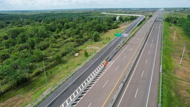 Jalan Tol Trans Sumatera (JTTS) ruas Tol Simpang Indralaya-Prabumulih yang dibangun Hutama Karya. (Dok Hutama Karya)